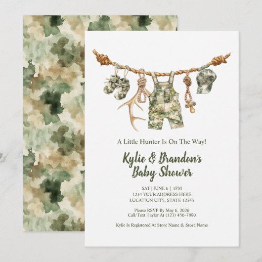 Hunting Clothesline Camo Boy Baby Shower 招待状 (正面/裏面)