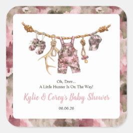 Hunting Clothesline Pink Camo Girl Baby Shower スクエアシール