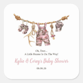 Hunting Clothesline Pink Camo Girl Baby Shower スクエアシール