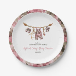 Hunting Clothesline Pink Camo Girl Baby Shower ペーパープレート