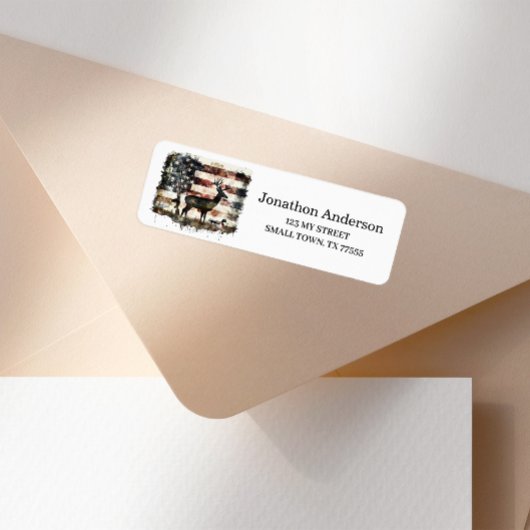 Hunting Deer American Flag Address Label ラベル