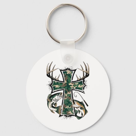 Hunting Fishing Faith - Christian Hunter Fisherman キーホルダー (正面)