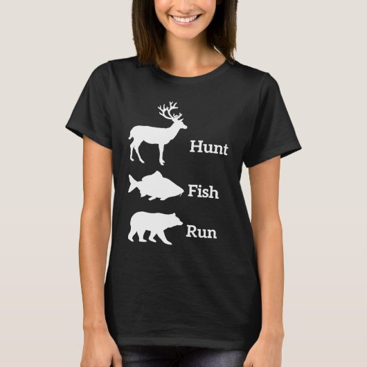 Hunting Fishing Hunt Fish Run Bear Tシャツ (正面)