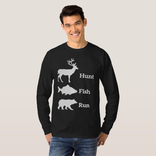 Hunting Fishing Hunt Fish Run Bear Tシャツ (正面フル)