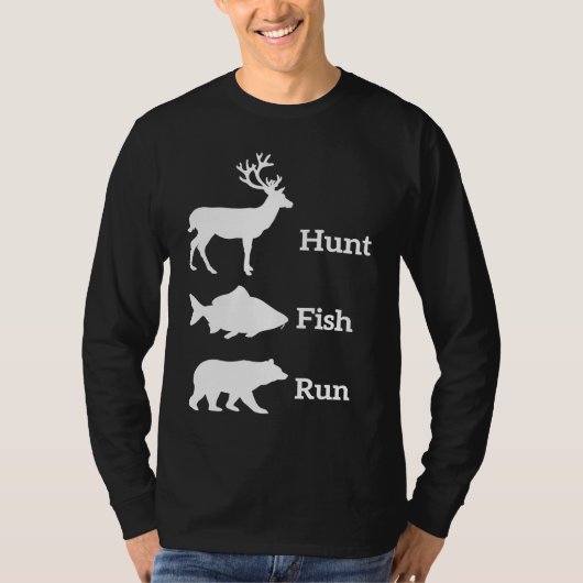Hunting Fishing Hunt Fish Run Bear Tシャツ (正面)
