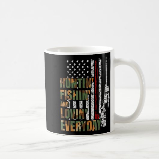 Hunting Fishing Loving Everyday American Deer Hunt コーヒーマグカップ (右)