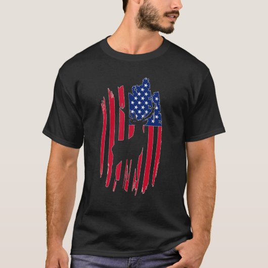 Hunting Hunters Deer USA US American Flag Camo Cam Tシャツ (正面)