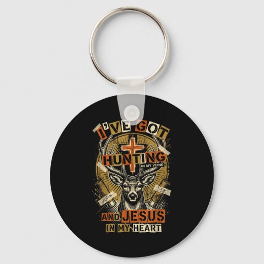 Hunting In My Veins Jesus In Heart Christian Deer キーホルダー (正面)
