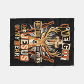 Hunting In My Veins Jesus In Heart Christian Deer  フリースブランケット (正面(横))