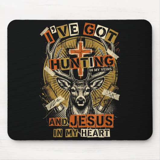 Hunting In My Veins Jesus In Heart Christian Deer  マウスパッド (正面)