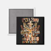 Hunting In My Veins Jesus In Heart Christian Deer マグネット (正面/裏面)
