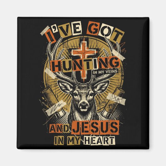Hunting In My Veins Jesus In Heart Christian Deer  マグネット (正面)
