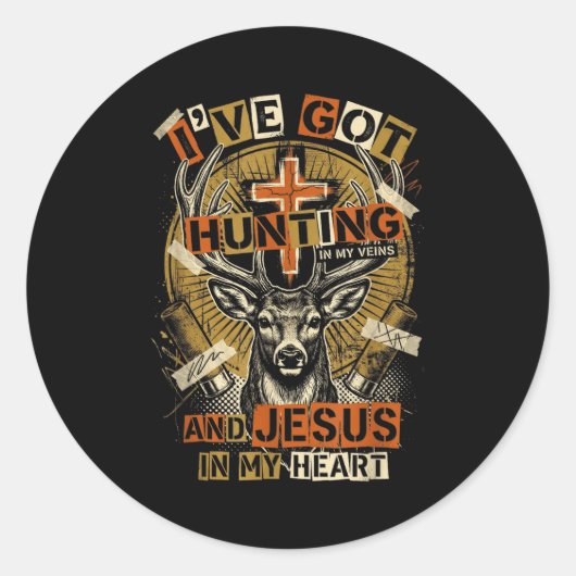 Hunting In My Veins Jesus In Heart Christian Deer  ラウンドシール (正面)