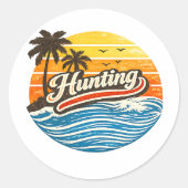 Hunting Retro Sunset Design ラウンドシール (正面)