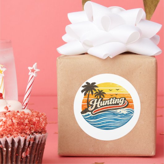 Hunting Retro Sunset Design ラウンドシール (パーティー)