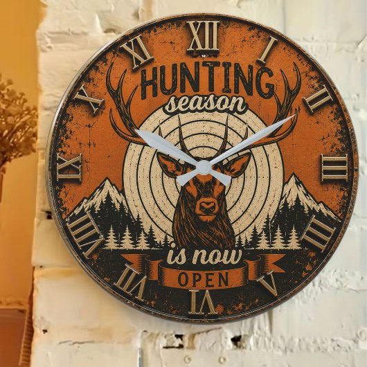 Hunting Season Is Now Open Hunter Cabin ラージ壁時計
