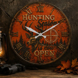 Hunting Season Rustic Deer Whitetail Hunter Gift ラージ壁時計