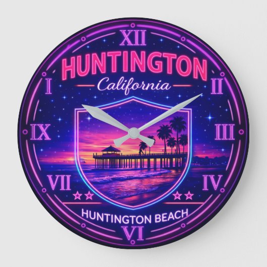 Huntington Beach California Pier ラージ壁時計 (正面)