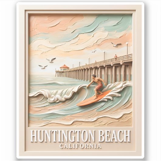 Huntington Beach California Texture Surfer Surfing シール (正面)