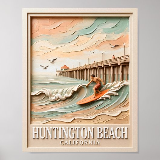 Huntington Beach California Texture Surfer Surfing ポスター (正面)