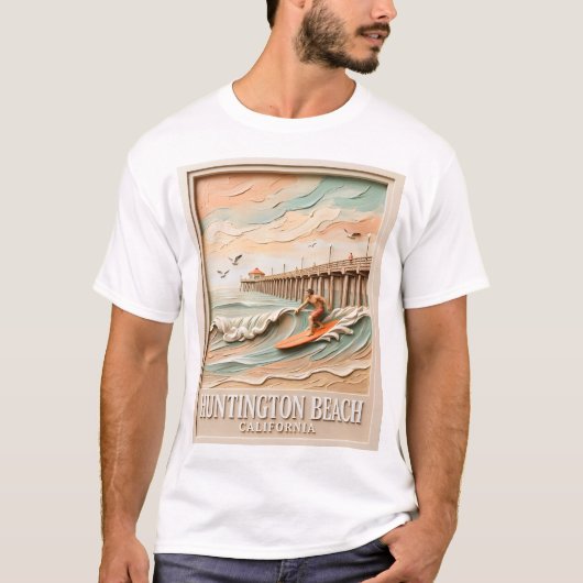 Huntington Beach California Texture Surfer Surfing Tシャツ (正面)