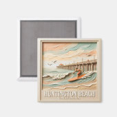 Huntington Beach California Vintage Textured Surf マグネット (正面/裏面)