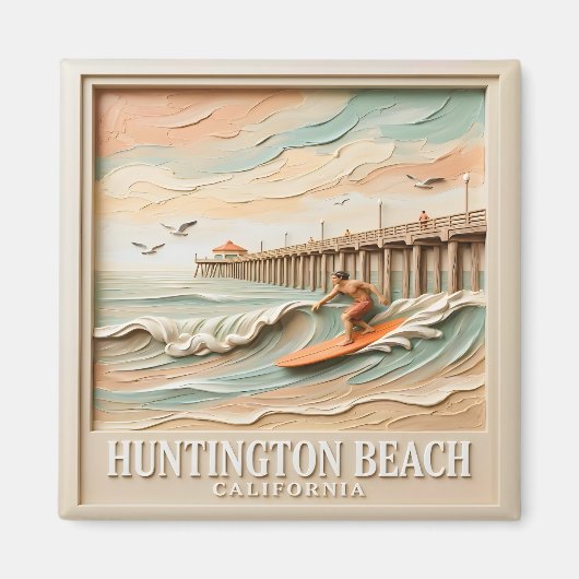 Huntington Beach California Vintage Textured Surf マグネット (正面)