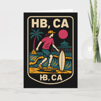 Huntington Beach Hb Ca Retro Mens Surfing Skateboa カード