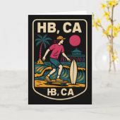 Huntington Beach Hb Ca Retro Mens Surfing Skateboa カード (黄色い花)