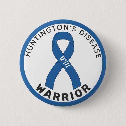 Huntington's Disease Warrior Ribbon White Button 缶バッジ (正面)