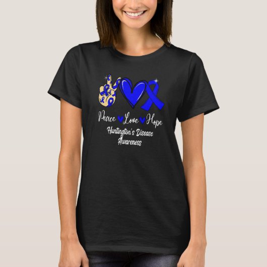 Huntingtonu2019s Disease Awareness Peace Love Hope Tシャツ (正面)