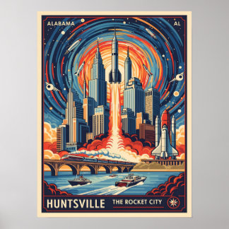Huntsville Alabama Rocket City Futuristic Space ポスター