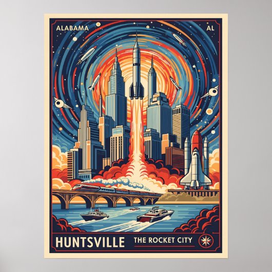 Huntsville Alabama Rocket City Futuristic Space ポスター (正面)