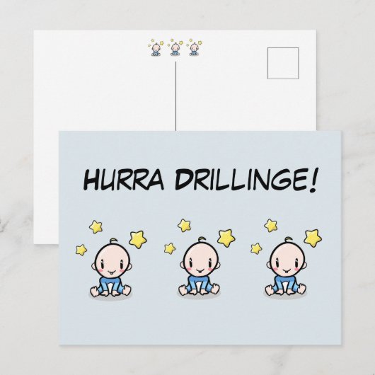 Hurra Drillinge, Glückwunsch Geburt, 3 Jungs,   ポストカード (正面/裏面)