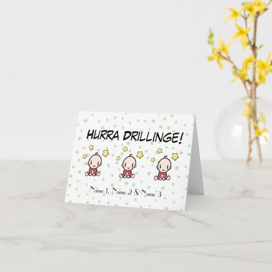 Hurra Drillinge, Glückwünsche Geburt, mit Text, カード (黄色い花)