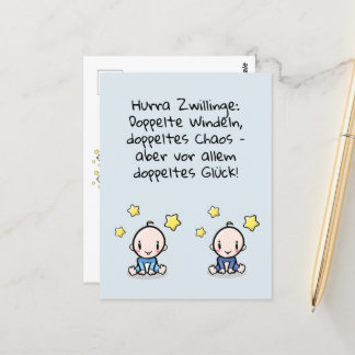 Hurra Zwillinge, Gluckwunsch Geburt, 2 Jungs, ポストカード