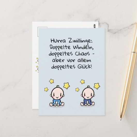 Hurra Zwillinge, Gluckwunsch Geburt, 2 Jungs, ポストカード (正面/裏面インサイチュ)