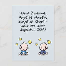 Hurra Zwillinge, Gluckwunsch Geburt, 2 Jungs, ポストカード