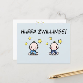 Hurra Zwillinge, Glückwunsch Geburt, 2 Jungs,   ポストカード