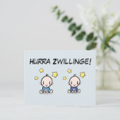 Hurra Zwillinge, Glückwunsch Geburt, 2 Jungs,   ポストカード (スタンド正面)