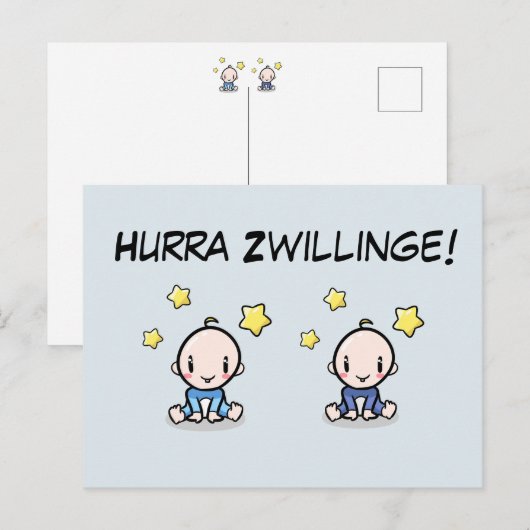 Hurra Zwillinge, Glückwunsch Geburt, 2 Jungs,   ポストカード (正面/裏面)