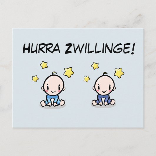 Hurra Zwillinge, Glückwunsch Geburt, 2 Jungs,   ポストカード (正面)