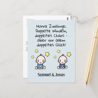 Hurra Zwillinge, Glückwunsch Geburt, mit Namen,   ポストカード