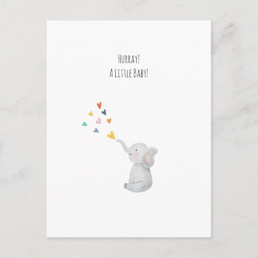 Hurray A Little Baby Cute Elephant Hearts Card ポストカード (正面)