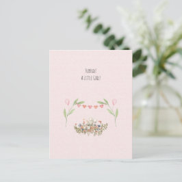 Hurray A Little Girl Cute Mouse With Flowers Card ポストカード