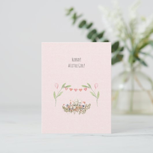 Hurray A Little Girl Cute Mouse With Flowers Card ポストカード (スタンド正面)