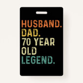 Husband dad 70 Year old legend 70th birthday men バッジ (裏面)