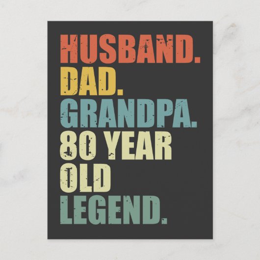 Husband Dad Grandpa 80 Year Old Legend 80 birthday ポストカード (正面)