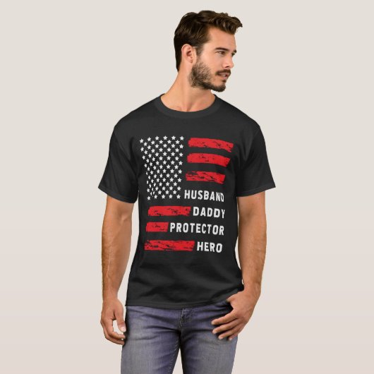 Husband Daddy Protector Hero Fathers Day For Dad Tシャツ (正面フル)