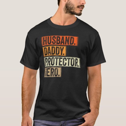 Husband Daddy Protector Hero Mens  Fathers Day Fat Tシャツ (正面)